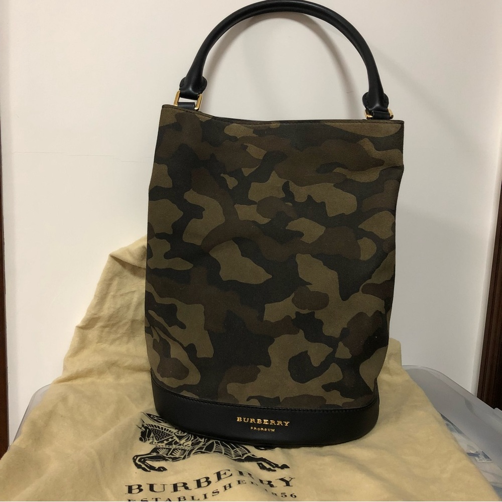 Burberry Prorsum Suede Camouflage Bucket Bag